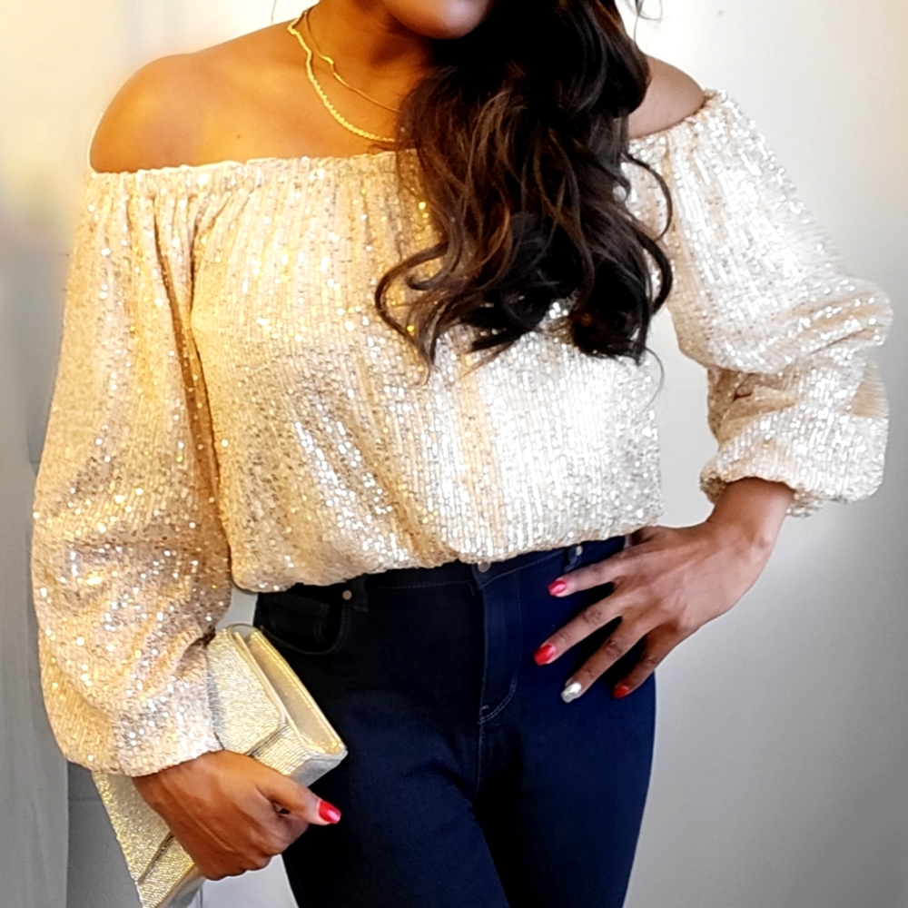 Flying Tomato Gold Off Shoulder Top
